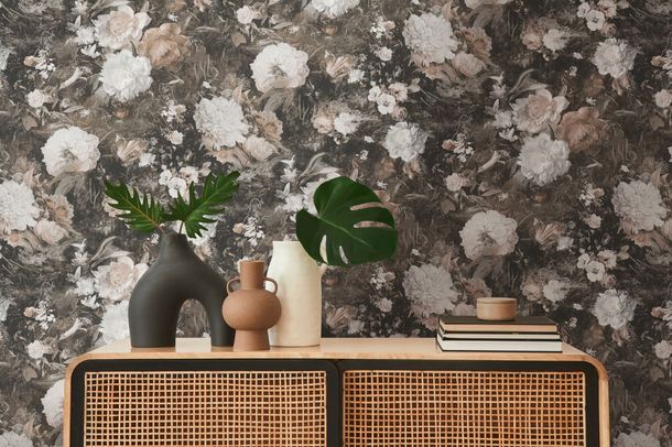 Non-woven wallpaper A.S. Creation Brown White Flowers