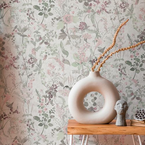 Non-woven wallpaper 38825-1 White Green Floral