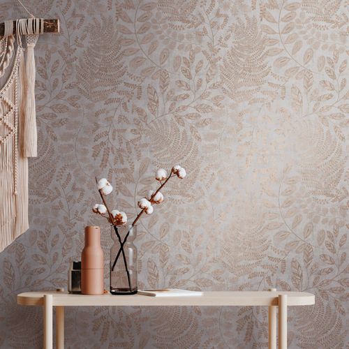 Non-woven wallpaper A.S. Creation grey Rosegold leaves