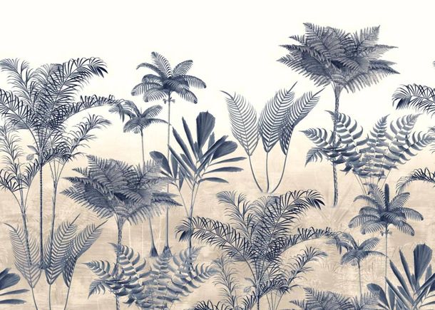Wall mural Rasch Ferns Blue Beige 556247