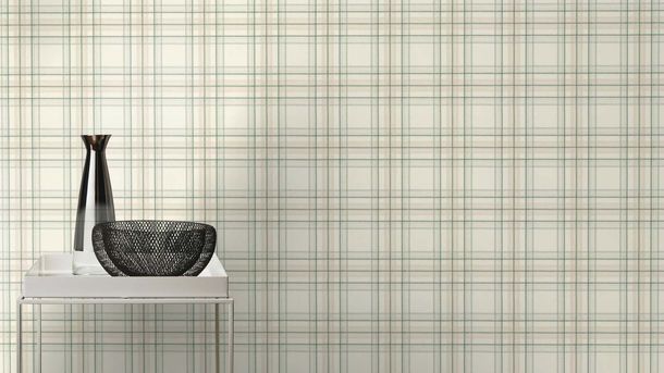 Non-woven wallpaper 537437 Rasch plaid cream white green