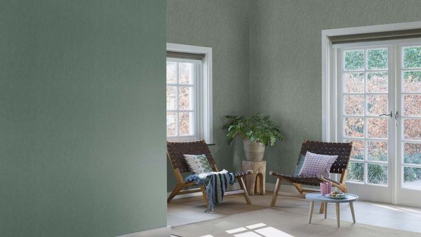Rasch non-woven wallpaper plain green silver 844429