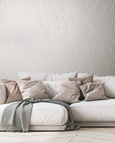 Non-woven wallpaper 34258 waves pattern white pearl