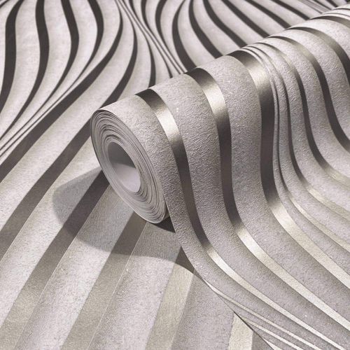 Non-woven wallpaper 34259 waves pattern gray gold