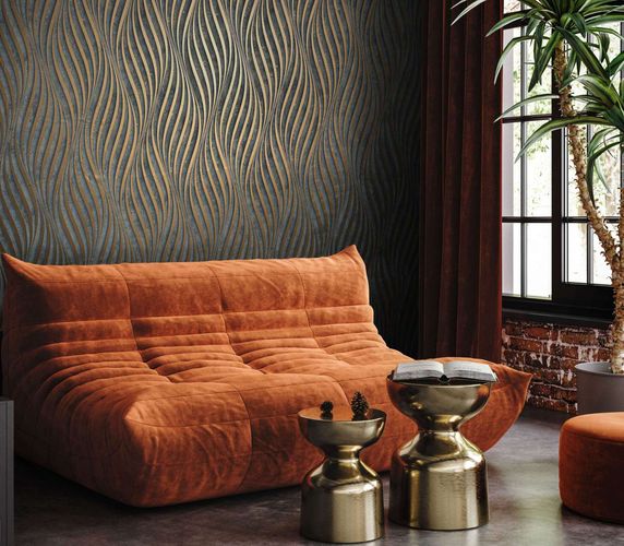 Non-woven wallpaper 34263 waves black copper Marburg