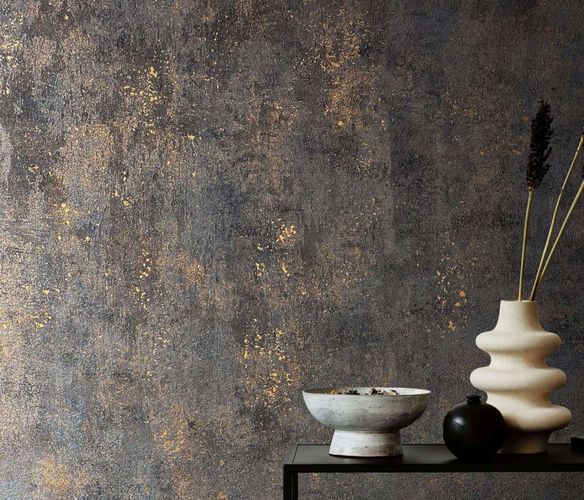 Non-woven wallpaper 34270 plaster look black copper