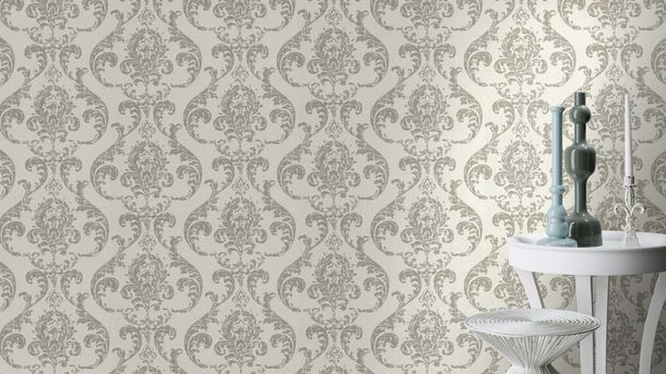 Non-woven wallpaper Rasch Baroque White Silver 315622