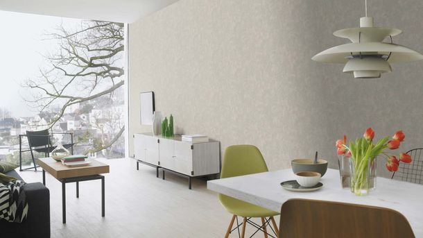 Non-woven wallpaper Rasch plaster look taupe silver 315721