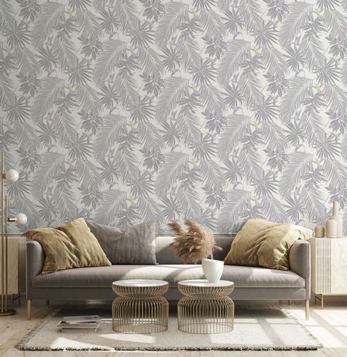 Non-woven wallpaper leaves birds white gray Marburg 47407