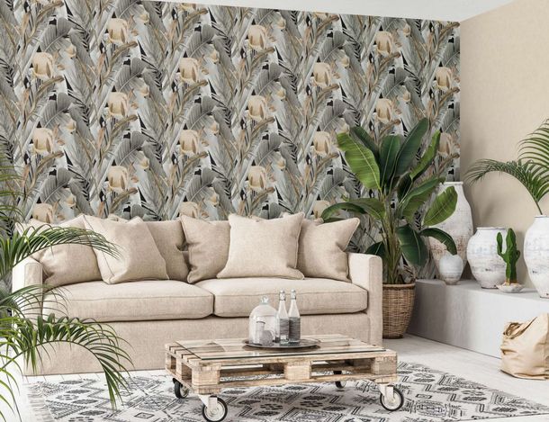 Non-woven wallpaper tropical grey brown Marburg 47417