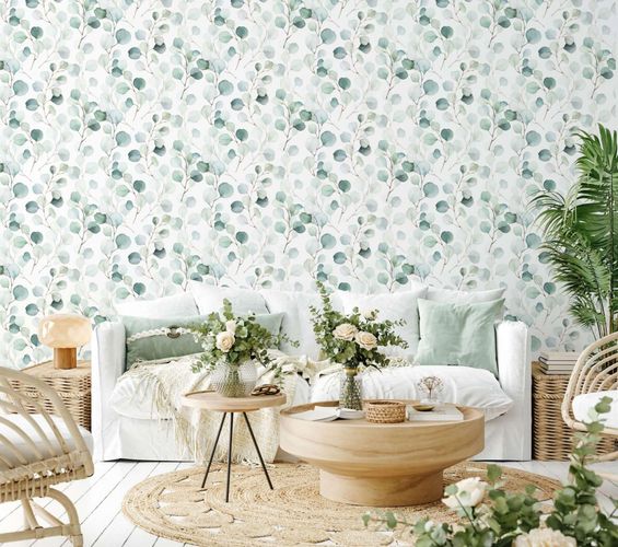 Non-woven wallpaper branches white green Marburg 47420