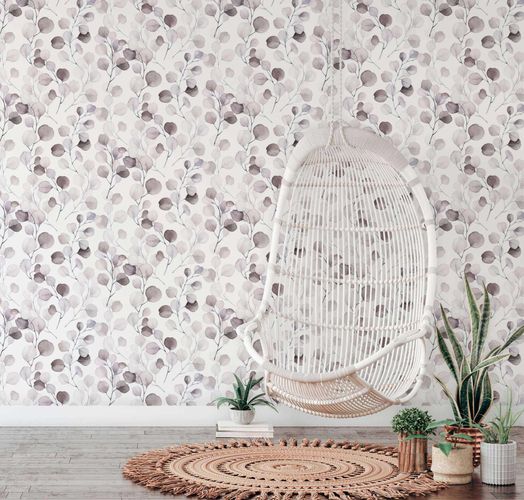 Non-woven wallpaper branches white purple Marburg 47421