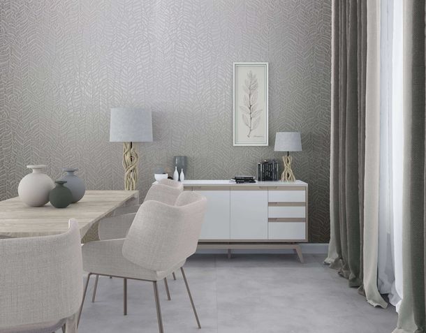 Non-woven wallpaper white grey leaves Marburg 32972