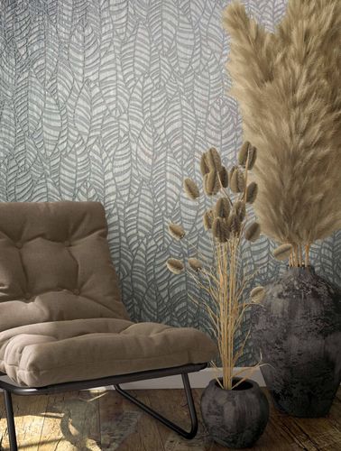 Non-woven wallpaper grey silver leaves Marburg 32974