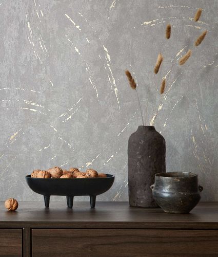 Non-woven wallpaper grey gold plaster look Marburg 33669