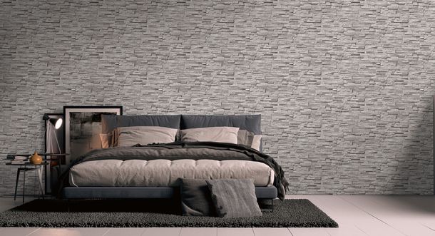 Non-woven wallpaper stone optics metallic grey 38816-2