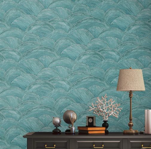Non-woven wallpaper waves metallic blue silver 39105-2