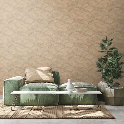 Non-woven wallpaper waves metallic beige gold 39105-4