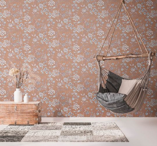 Non-woven wallpaper flowers floral brown blue 39117-3