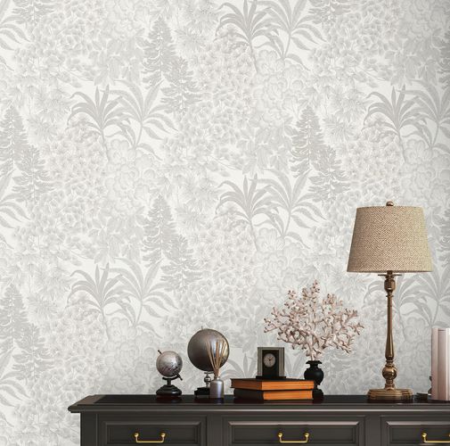 Non-woven wallpaper wildflowers white silver 39128-2