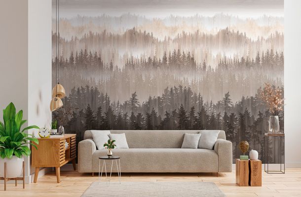 Digital Print Forest Trees Spruce Brown Beige 39181-2