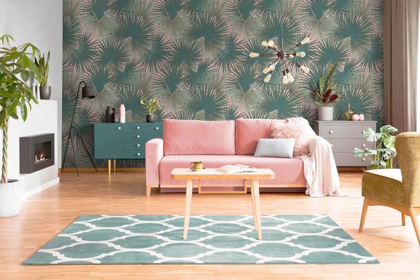 Digital Print Ferns Tropics Jungle Green Pink 39184-4