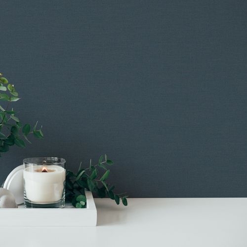Non-woven wallpaper plain textile look dark blue 39097-9