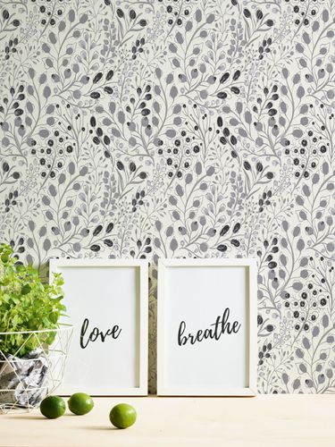 Non-woven wallpaper floral white grey metallic 38847-3