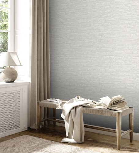 Non-woven wallpaper stone wall cream light grey 39027-3