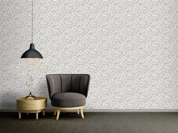 Non-woven wallpaper leaves white silver metallic 39028-1