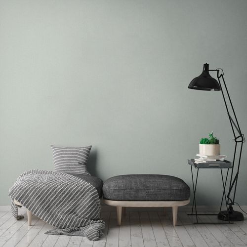Non-woven wallpaper plain linen look green grey 39039-8