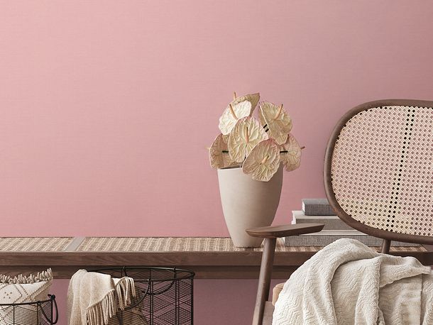 Non-woven wallpaper textile look plain rose pink 38904-2