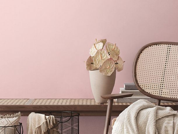 Non-woven wallpaper textile look plain pink light 38904-1