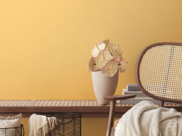 Non-woven wallpaper textile look plain yellow 38903-6