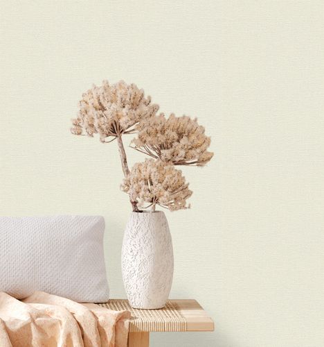 Non-woven wallpaper plain textile look cream beige 37603-7