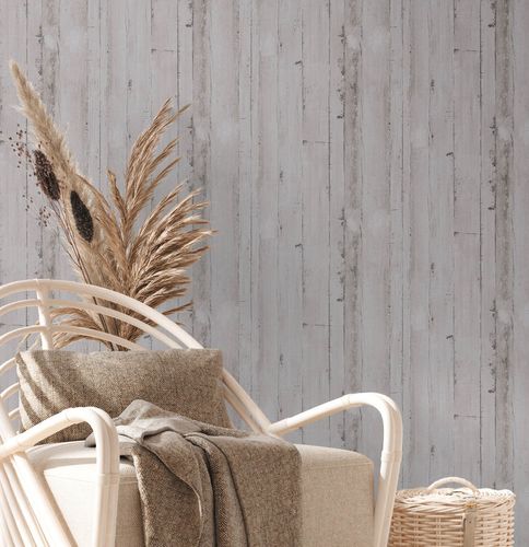 Non-woven wallpaper wood look texture grey black 38502-2