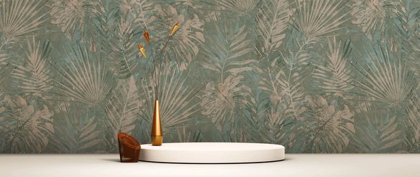 Non-woven wallpaper leaves jungle beige green 38638-2
