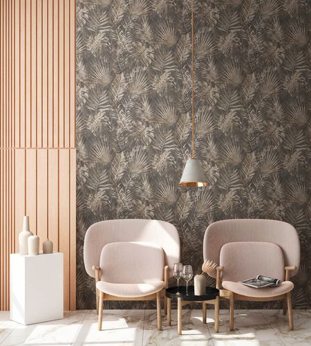 Non-woven wallpaper leaves jungle brown grey 38638-3