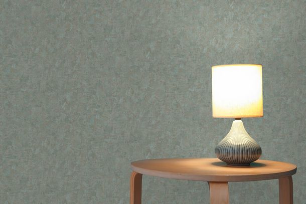 Non-woven wallpaper plain plaster look green blue 38639-1