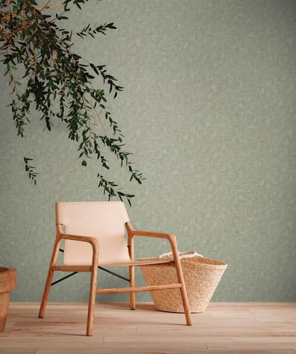 Non-woven wallpaper plaster look used look green 38639-2