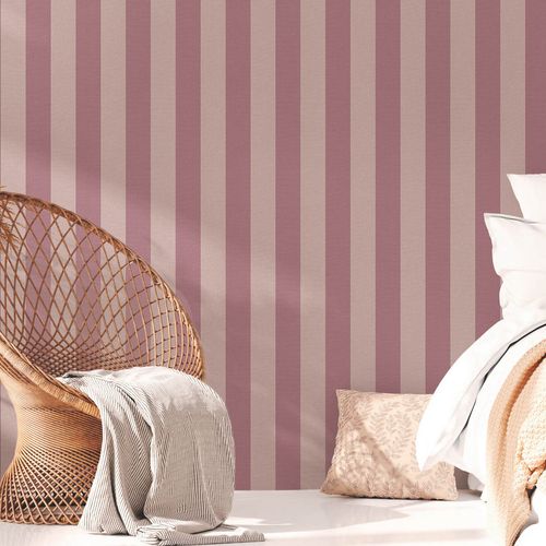 Non-woven wallpaper stripes pattern lilac grey 38665-4