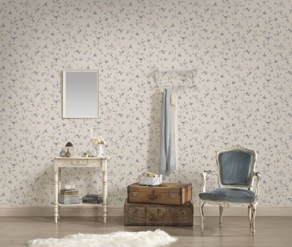 Non-woven wallpaper flowers floral white blue grey 39071-3