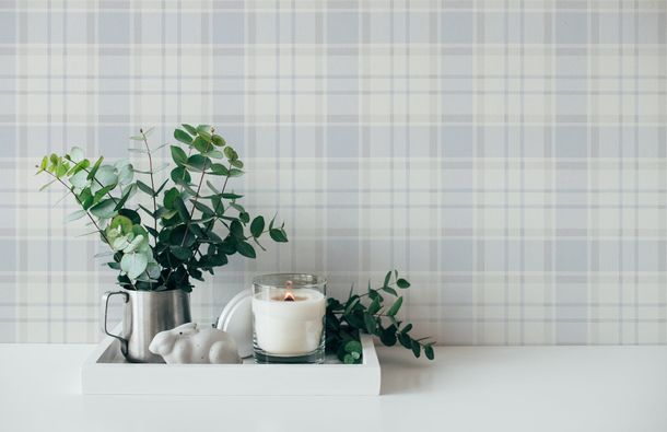 Non-woven wallpaper checkered white blue grey 39072-2