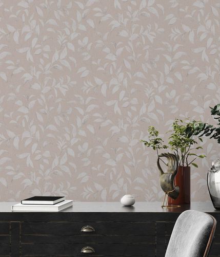 Non-woven wallpaper floral leaves twigs brown gray 38962-6