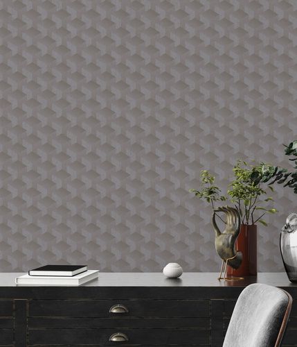 Non-woven wallpaper graphic pattern 3D optics dark gray