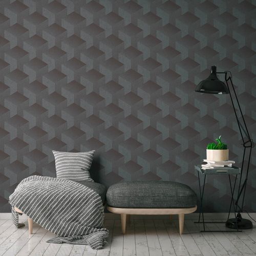 Non-woven wallpaper graphic pattern 3D-optics anthracite 