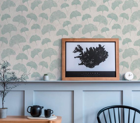 Non-woven wallpaper leaf pattern beige green 38966-3