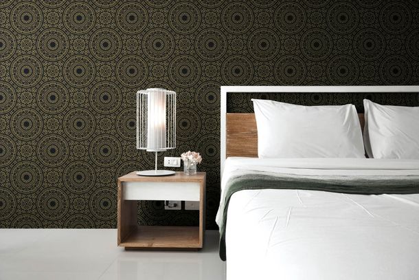 Non-woven wallpaper mandala black gold metallic 38968-2