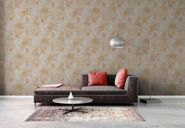Non-woven wallpaper lozenge pattern white gold metallic