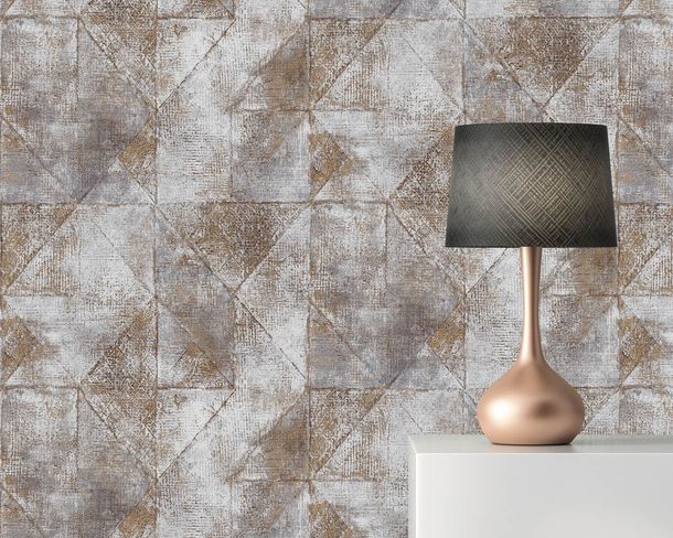Non-woven wallpaper pattern gray gold metallic 38976-4